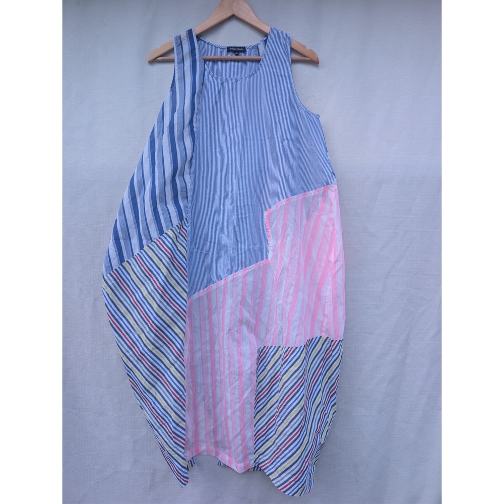 Athena‎ Marie Balloon Patchwork Dress Womens L Artsy Lagenlook Cotton Coastal